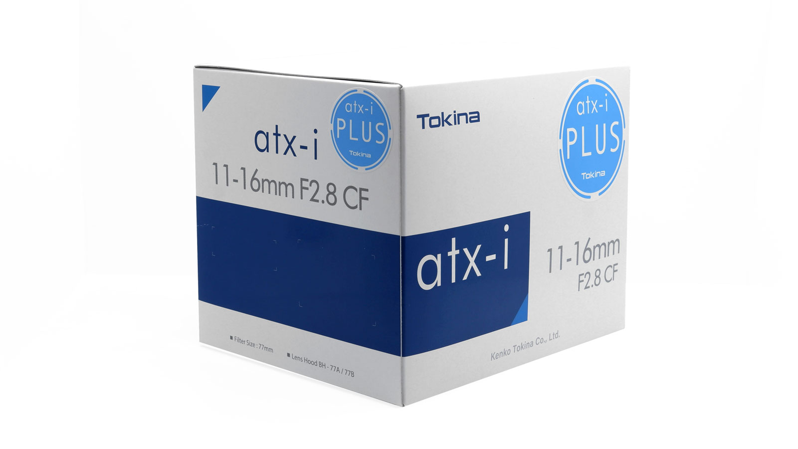 Tokina atx-i series package with "PLUS" seal.