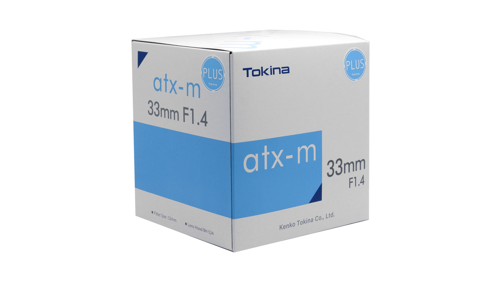Tokina atx-m series package with "PLUS" seal.