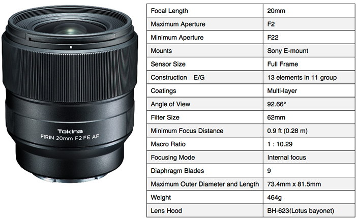 Tokina FíRIN 20mm F2 FE AF